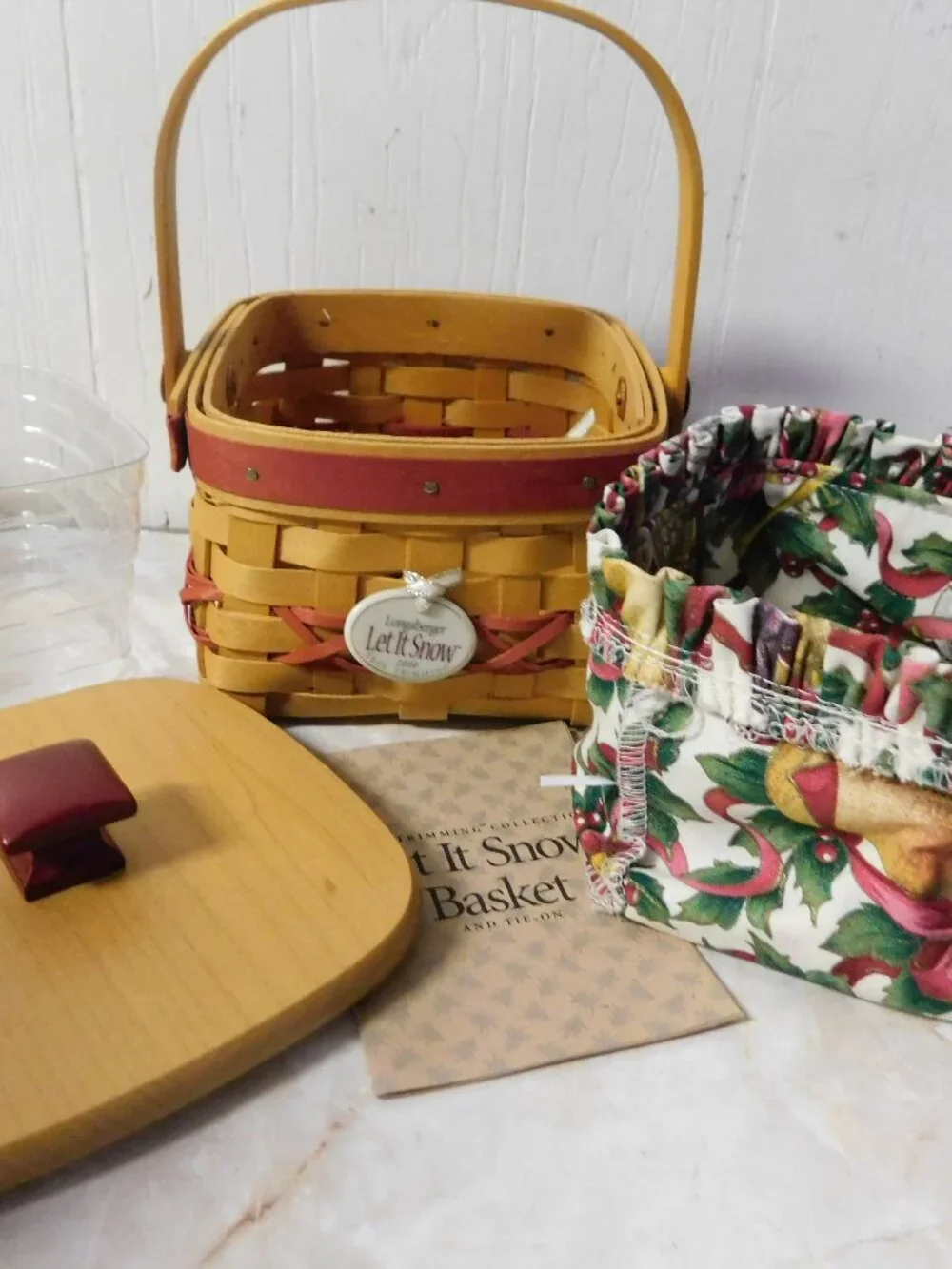 Longaberger Let It Snow Basket Protector Liner Lid & Tie On